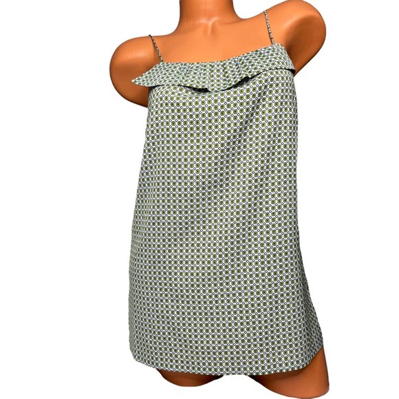 J. Crew Tops - J.CREW Tank Top Ruffle Blouse Womens White Green Printed Sleeveless Size 4